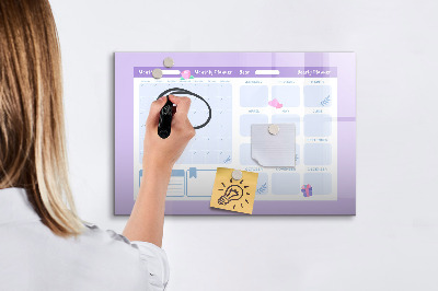 Uitwisbaar glazen planbord met magnetische functie Roze jaarplanner
