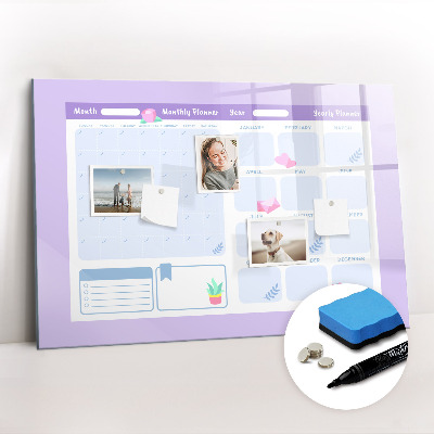 Uitwisbaar glazen planbord met magnetische functie Roze jaarplanner