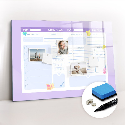 Beschrijfbaar magneetbord van glas met design Roze jaarplanner