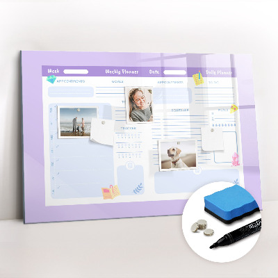 Beschrijfbaar magneetbord van glas met design Roze jaarplanner