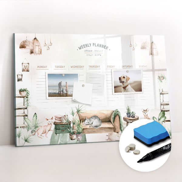 Uitwisbaar glazen planbord met magnetische functie Gezellige huisplanner