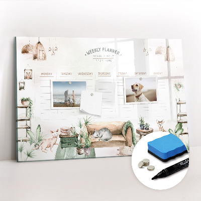 Uitwisbaar glazen planbord met magnetische functie Gezellige huisplanner