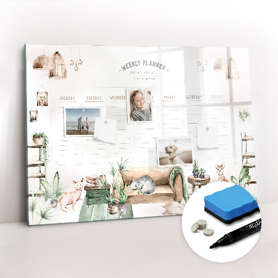 Uitwisbaar glazen planbord met magnetische functie Gezellige huisplanner