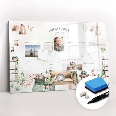 Uitwisbaar glazen planbord met magnetische functie Gezellige huisplanner