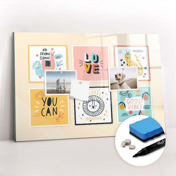 Beschrijfbaar magneetbord van glas met design Motiverende slogans