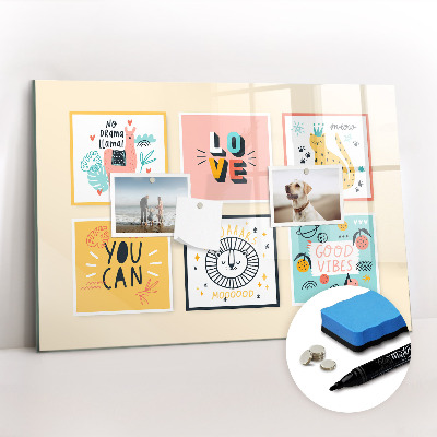 Beschrijfbaar magneetbord van glas met design Motiverende slogans