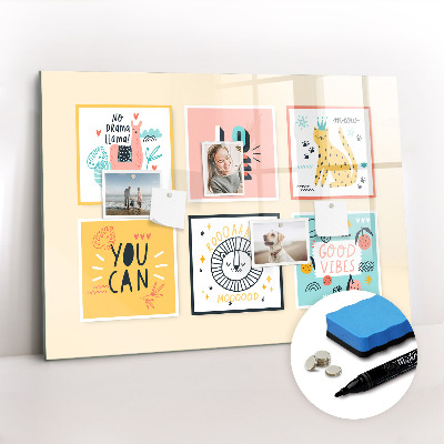 Beschrijfbaar magneetbord van glas met design Motiverende slogans