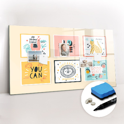 Beschrijfbaar magneetbord van glas met design Motiverende slogans