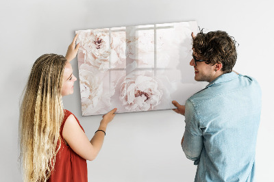 Magnetisch planbord voor de muur van bedrukt glas Pioenrozen