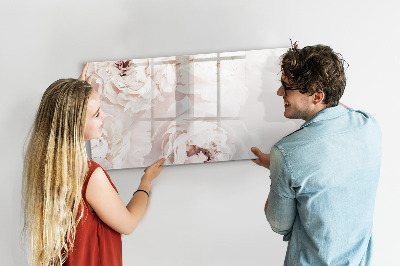 Magnetisch planbord voor de muur van bedrukt glas Pioenrozen