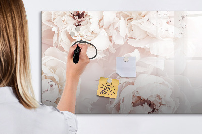 Magnetisch planbord voor de muur van bedrukt glas Pioenrozen