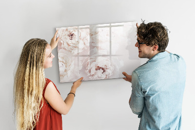 Magnetisch planbord voor de muur van bedrukt glas Pioenrozen