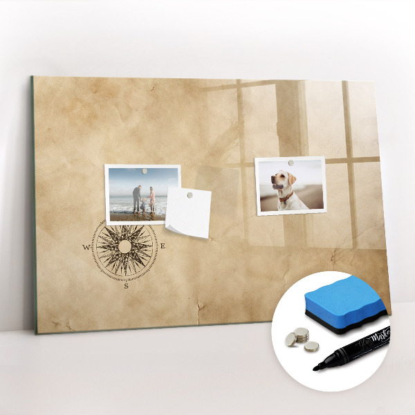 Beschrijfbaar magneetbord van glas met design Canvas kompas