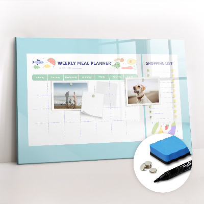 Magnetisch planbord voor de muur van bedrukt glas Maaltijdplanner