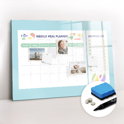 Magnetisch planbord voor de muur van bedrukt glas Maaltijdplanner