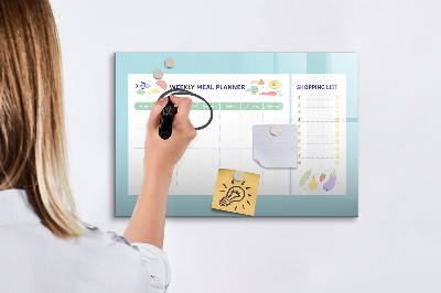 Magnetisch planbord voor de muur van bedrukt glas Maaltijdplanner