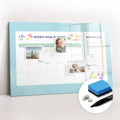 Magnetisch planbord voor de muur van bedrukt glas Maaltijdplanner