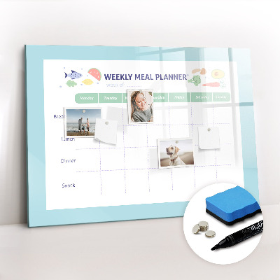 Uitwisbaar glazen planbord met magnetische functie Maaltijdplanner