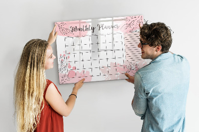Uitwisbaar glazen planbord met magnetische functie Roze maandplanner
