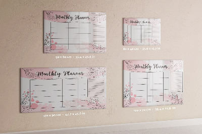 Uitwisbaar glazen planbord met magnetische functie Roze maandplanner