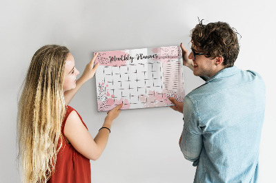 Uitwisbaar glazen planbord met magnetische functie Roze maandplanner
