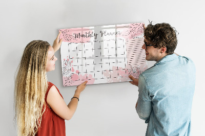 Uitwisbaar glazen planbord met magnetische functie Roze maandplanner