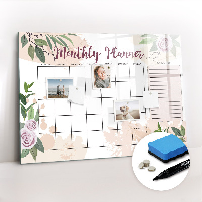 Beschrijfbaar magneetbord van glas met design Rozenplanner