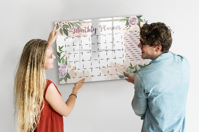 Beschrijfbaar magneetbord van glas met design Rozenplanner