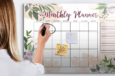 Beschrijfbaar magneetbord van glas met design Rozenplanner