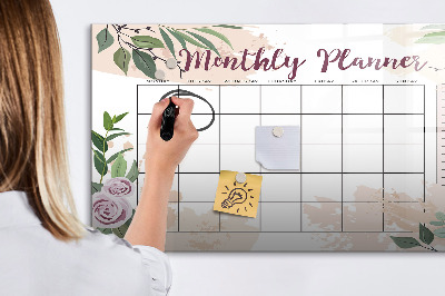 Beschrijfbaar magneetbord van glas met design Rozenplanner
