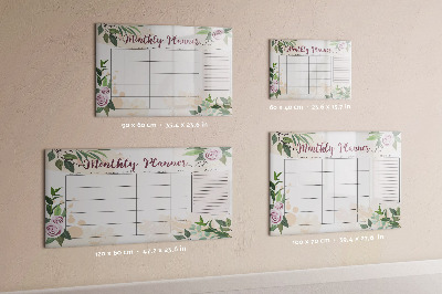 Beschrijfbaar magneetbord van glas met design Rozenplanner