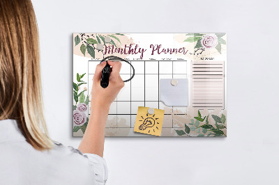 Beschrijfbaar magneetbord van glas met design Rozenplanner