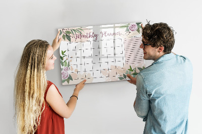 Beschrijfbaar magneetbord van glas met design Rozenplanner