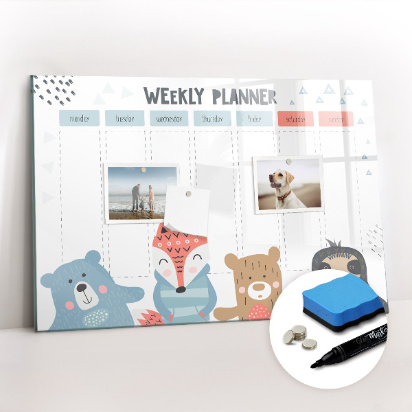 Uitwisbaar glazen planbord met magnetische functie Wekelijks schema