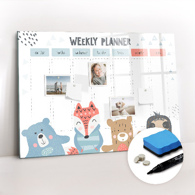 Uitwisbaar glazen planbord met magnetische functie Wekelijks schema