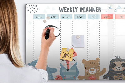 Uitwisbaar glazen planbord met magnetische functie Wekelijks schema