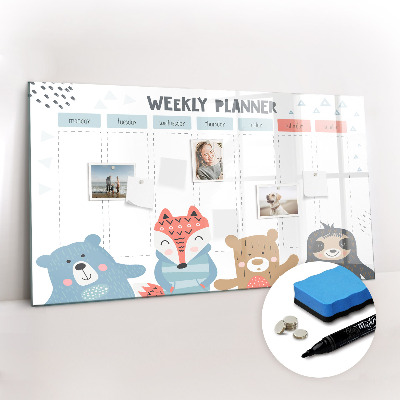 Uitwisbaar glazen planbord met magnetische functie Wekelijks schema