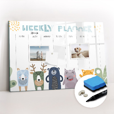 Beschrijfbaar magneetbord van glas met design Weekplanner voor kinderen