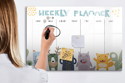 Beschrijfbaar magneetbord van glas met design Weekplanner voor kinderen