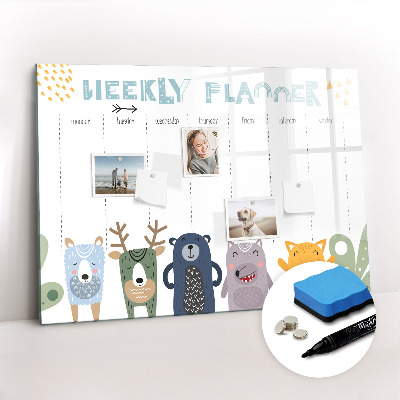 Beschrijfbaar magneetbord van glas met design Weekplanner voor kinderen