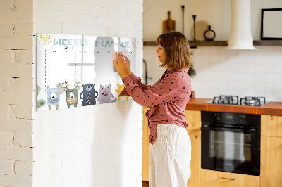 Beschrijfbaar magneetbord van glas met design Weekplanner voor kinderen