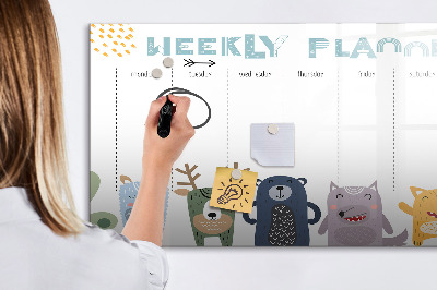 Beschrijfbaar magneetbord van glas met design Weekplanner voor kinderen