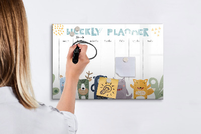 Beschrijfbaar magneetbord van glas met design Weekplanner voor kinderen