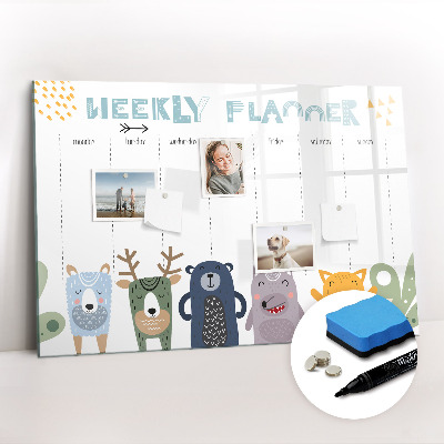 Beschrijfbaar magneetbord van glas met design Weekplanner voor kinderen