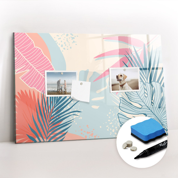 Magnetisch planbord voor de muur van bedrukt glas Pastelkleurige bladeren
