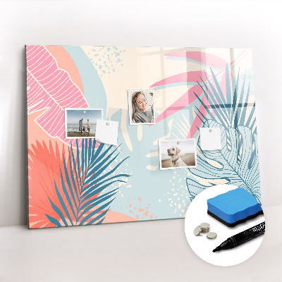 Magnetisch planbord voor de muur van bedrukt glas Pastelkleurige bladeren