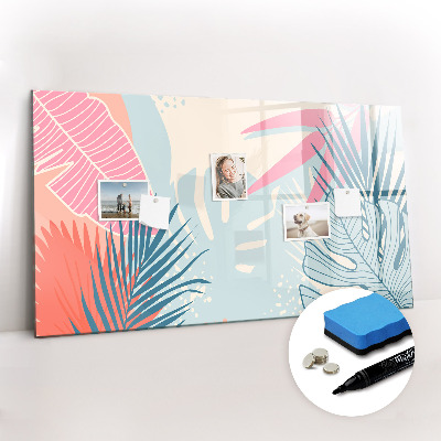 Magnetisch planbord voor de muur van bedrukt glas Pastelkleurige bladeren