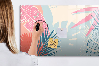 Magnetisch planbord voor de muur van bedrukt glas Pastelkleurige bladeren