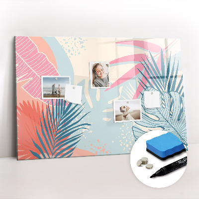 Magnetisch planbord voor de muur van bedrukt glas Pastelkleurige bladeren