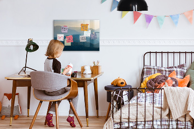 Uitwisbaar glazen planbord met magnetische functie Abstract landschap